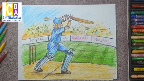 How To Draw Cricket Batsman Playing Shot Oil Pastels Drawing