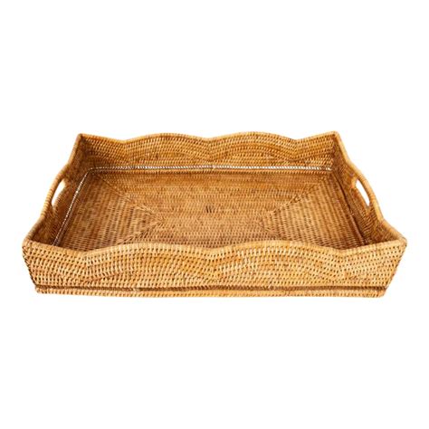 Artifacts Rattan Scallop Collection Rectangular Tray In Honey Brown