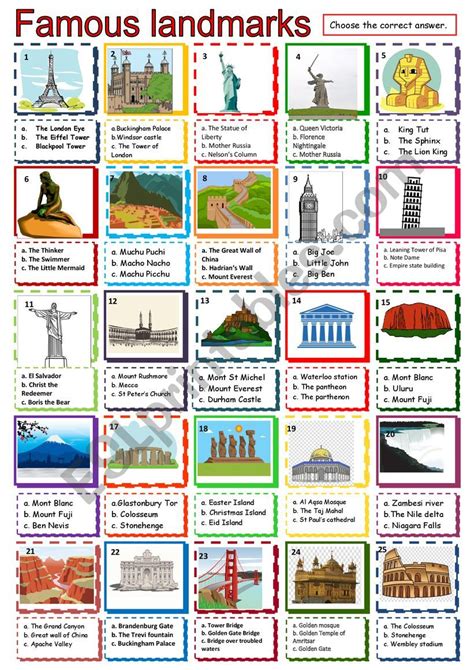 Landmarks Of The World Esl Worksheet By Cunliffe