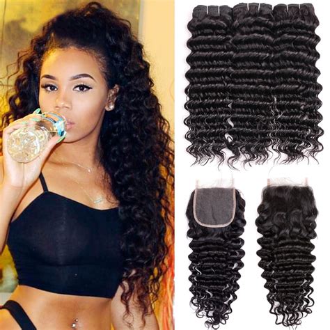 Beaudiva Brazilian Hair Weave Deep Wave 2 Or 3 Bundles With Closure 100 Human Hair Bundles With