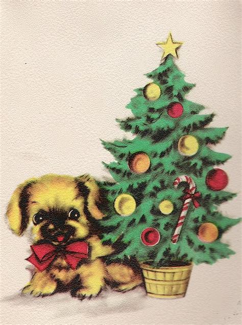 Christmas Illustration 1362 Vintage Christmas Cards Little Dog Near