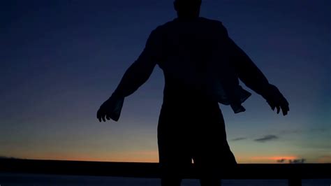 Man Admires Sea In Night Steadycam Shot Slow Stock Footage Sbv