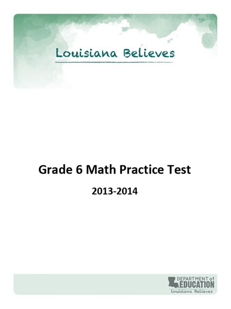 Grade 6 Math Practice Test Louisiana Believes เฉลย Pdf