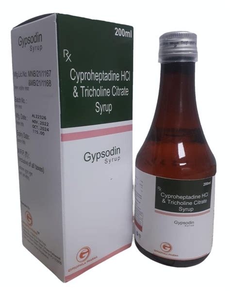 Cyproheptadine Hcl Tricholine Citrate Syrup 200 Ml At Rs 115box In Baddi