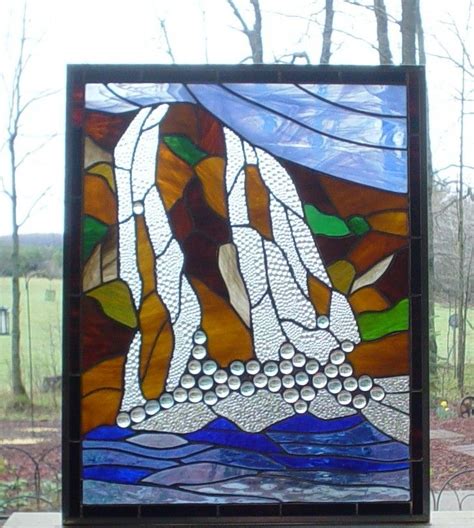 Waterfall Rustic Stained Glass Window Panel Stained Glass Designs Stained Glass Windows