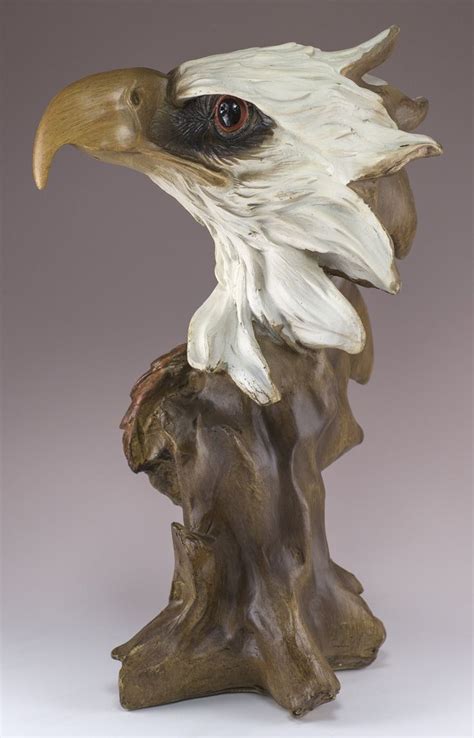 Eagle Head Bust Figurine Statue With Wood Look The Painted Finish And