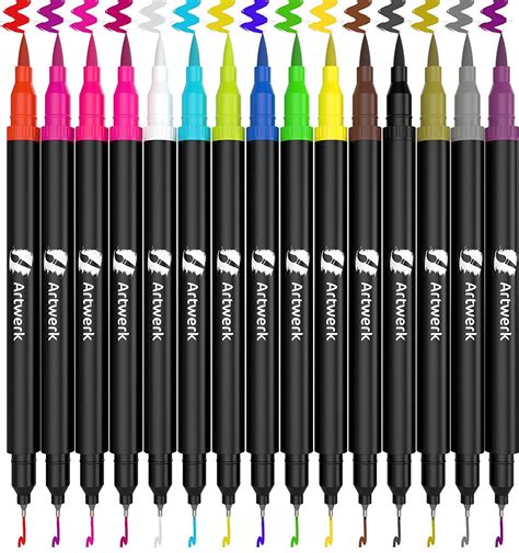 15 Pack Caligraphy Brush Marker Pens Bullet Journal Dual Tip Pastel