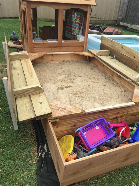 Sandbox With Cover Opens Into Seats Diy Projects Sandbox Projects
