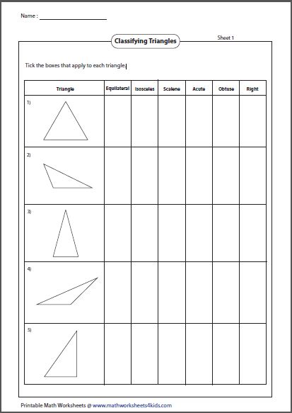 These free worksheets will help you learn to classify a triangle on the basis of its angles and sides. Triangles Worksheets
