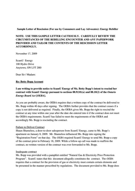 Why should you be stuck in a contract that you don't even want? Sample Rescission Letter Template printable pdf download
