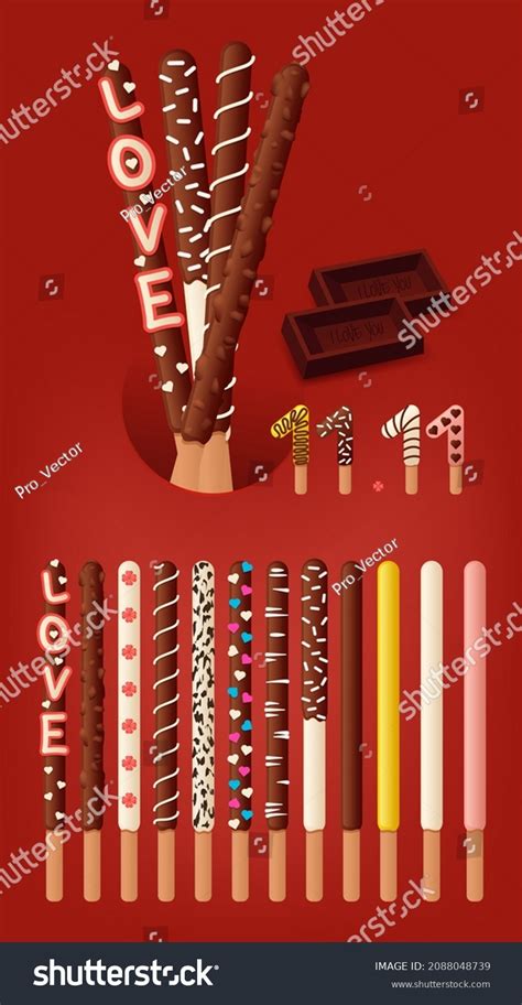 Set Chocolate Dipped Cookie Sticks Various Stock Vector Royalty Free