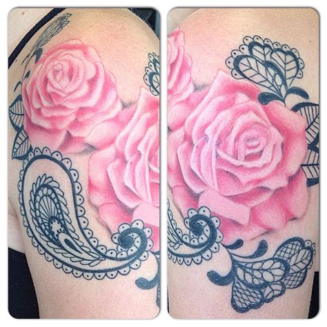 Pink Roses And Paisley Lace Paisley Tattoo Tattoos Custom Tattoo