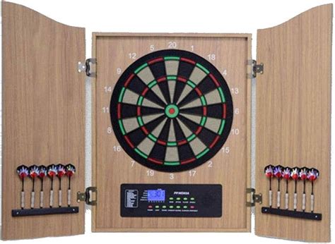 Electronic Soft Tip Dartboard Cabinet Set With Integrated Wood Doors