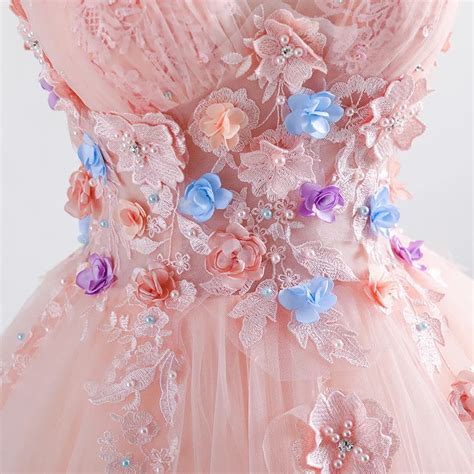 Princess Blush Ball Gown 3d Floral Applique V Neck Prom Quinceanera