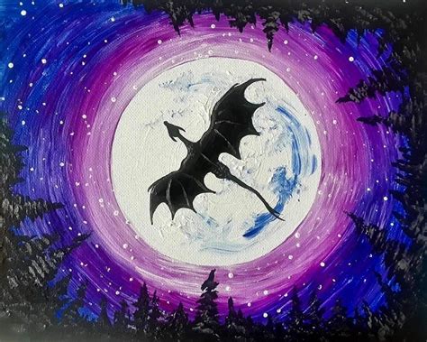 Dragon Fantasy Paintings Night Painting Mini Canvas Art