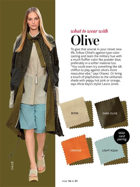 This color combination is a little more subdued than some others, and it might not be the intense addition of color however, army green and moss green are great alternatives to your classic neutrals like black, white and navy. Instyle-What to wear with olive | Colour combinations ...