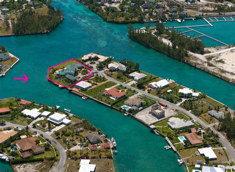 Aerial view onto waterfront home for sale in Grand Bahama | Waterfront