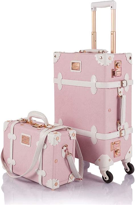 Cotrunkage Women Pink Vintage Carry On Luggage Set 2 Piece