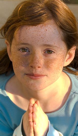Girl Praying Redhead Freckle Face Child Crying Tears In