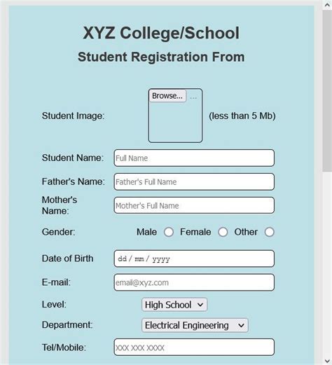 Online Student Registration Form Template With Html Code Online