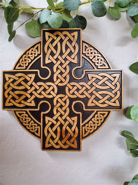 Wood Carved Celctic Cross Celtic Knot Wall Art Celtic Cross Etsy