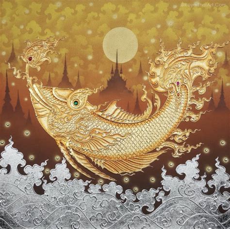 Famous Golden Fish Painting Of Thailand Royal Thai Art
