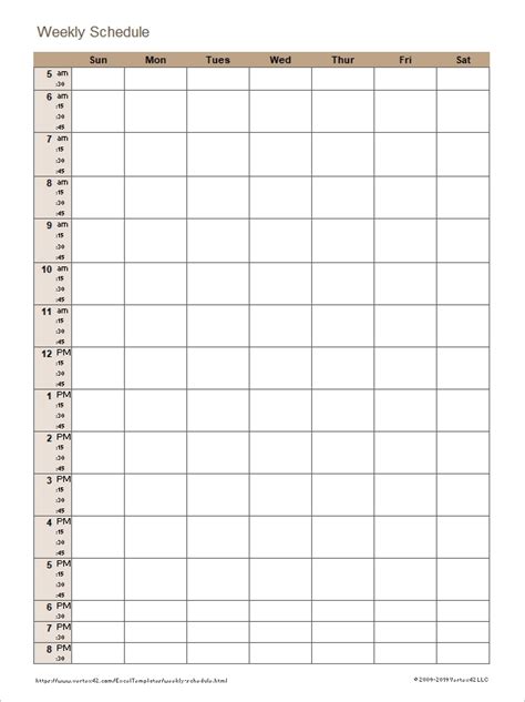 Daily Schedule 15 Minute Increments Example Calendar Printable