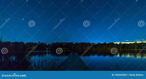 Lake Dock At Night Stock Photo Image Of Stars Space 100426004