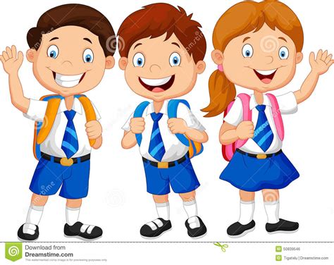 Happy School Kids Cartoon Waving Hand Stock Vector Image
