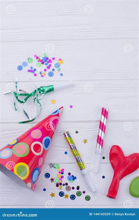 Accessories For Kids Birthday Party On A Wood Background Stock Image