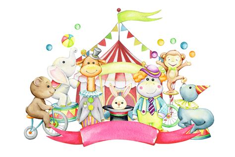 Circus Watercolor Animals Clipart Carnival Clip Art Cute Graphics P
