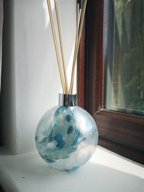 Luxury Reed Diffuser Mouth Blown Glass Sphere Turquoise White Etsy Uk