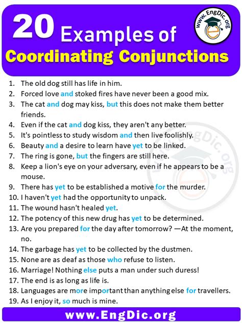 20 Examples Of Coordinating Conjunctions In Sentences Engdic