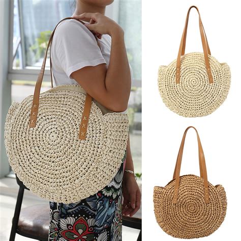 Round Straw Beach Bags For Women 2019 Vintage Woven Shoulder Rattan