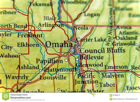 Geographic Map Of Omaha Close Stock Photo Image Of City Earth 97686512