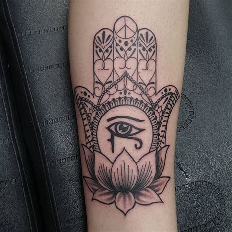 Hamsa And Lotus Tattoo On Arm By Jamie Hamsa Hand Tattoo Hamsa