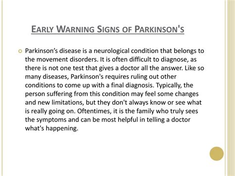 Ppt Early Warning Signs Of Parkinsons Powerpoint Presentation Free Download Id7323653