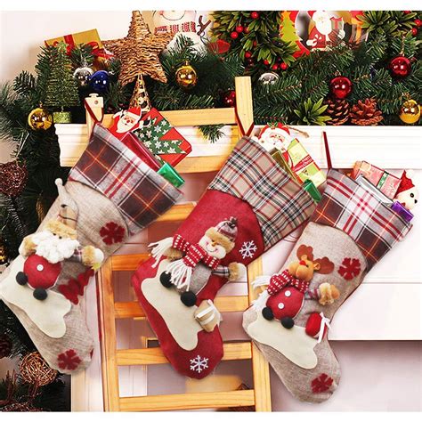 42cm santa snowman reindeer stocking christmas decorations and party accessory 3pcs red stocking