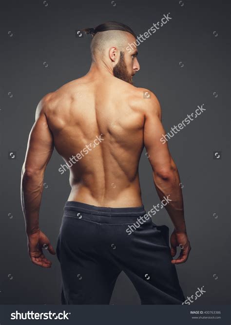Muscular Mans Back On A Grey Background Male Body Drawing Male