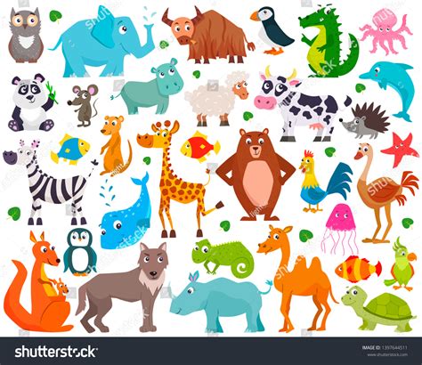 Set Cute Cartoon Animals Vector Illustration Stock Vector Royalty Free