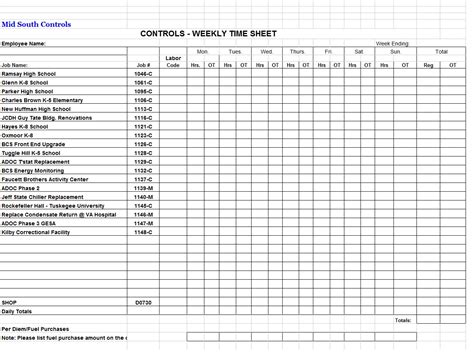 Weekly Time Sheet Excel Template Template Sample