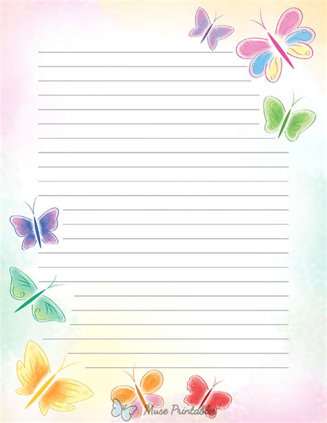 Printable Pastel Butterfly Stationery