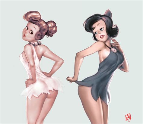 Rule 34 2girls Arched Back Ass Betty Rubble Black Hair Blue Eyes