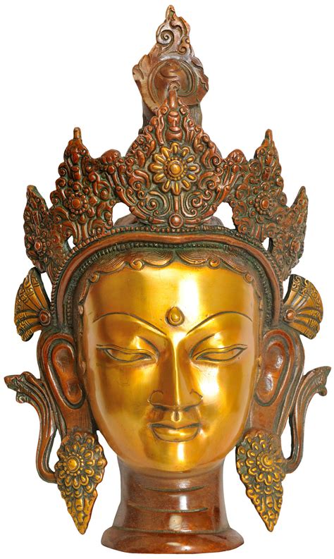 14 Goddess Tara Wall Hanging Mask Tibetan Buddhist Deity In Brass