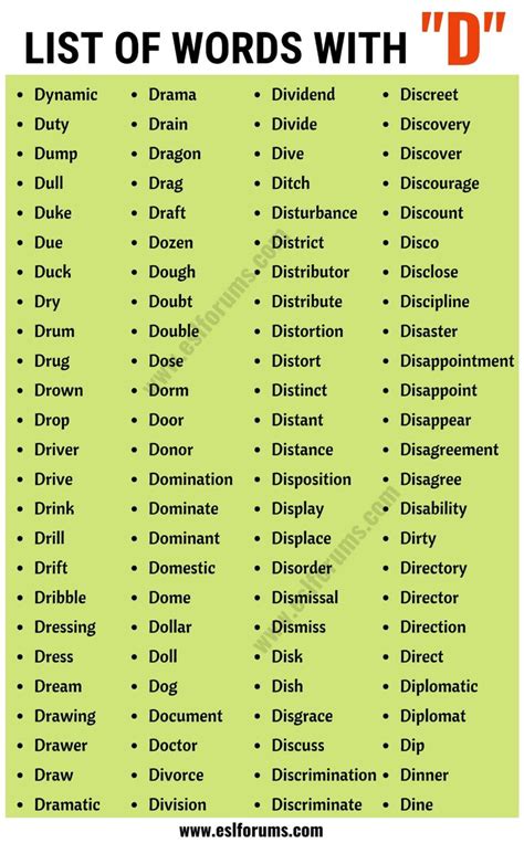 Words That Start With D List Of Common Words Starting With D Esl Foru Good