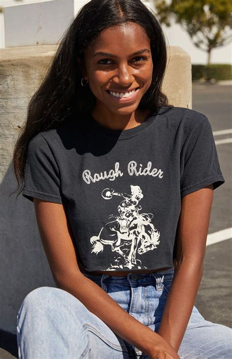 john galt black rough riders cropped t shirt pacsun cropped graphic tee outfit graphic tee