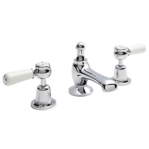 Hudson Reed Topaz Lever 3 Tap Hole Basin Mixer Tap Pop Up Waste At