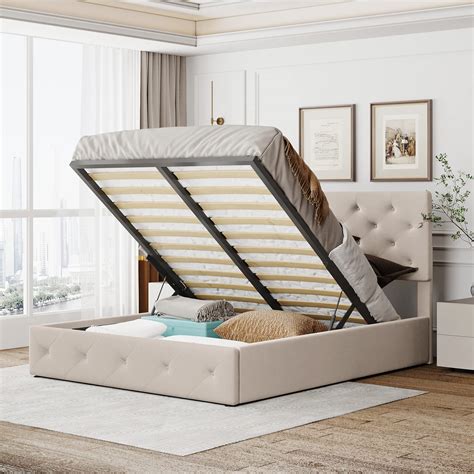 Lucia Fabric Beige Hydraulic Lift Up Storage Bed Ph