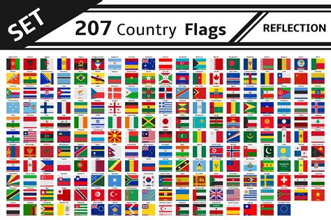 Set 207 Country Flags Reflection ~ Illustrations ~ Creative Market