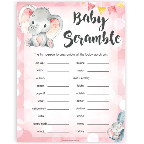 Baby shower word scramble answers ask about baby showeradsearch for answers to your questions on the web with ask related content popular q a millions of answers ask questions baby shower word scramble answers qoo10 sgadno 1 online. Baby Shower Word Scramble - Pink Elephant Printable Baby ...